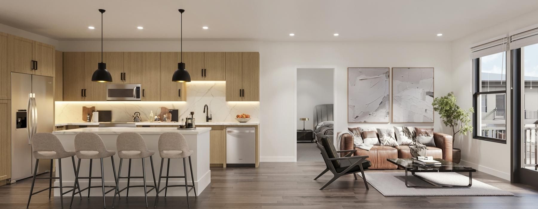 a kitchen with a dining table and chairs