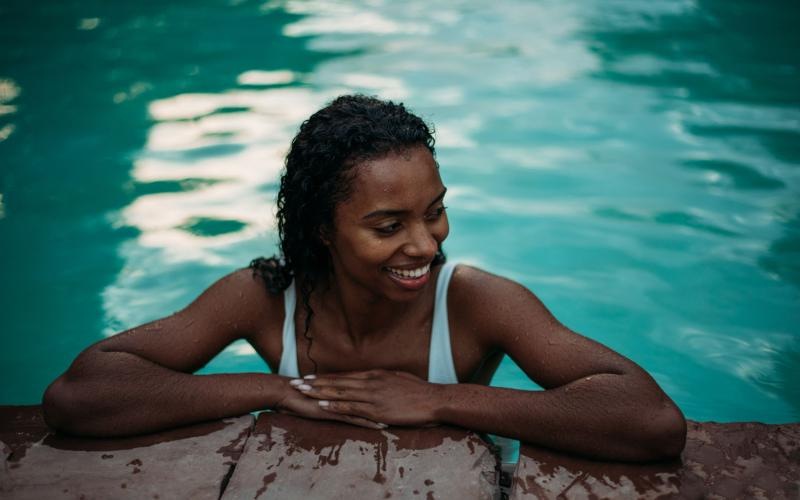 a woman in a pool